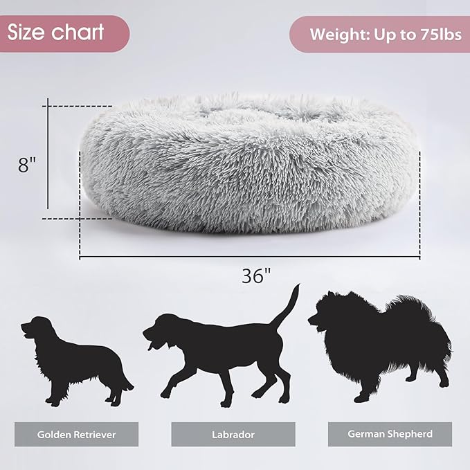 Calming Dog Bed & Cat Bed, Anti-Anxiety Donut Dog Cuddler Bed, Warming Cozy Soft Dog Round Bed, Fluffy Faux Fur Plush Dog Cat Cushion Bed for Small Medium Dogs and Cats (20"/24"/27"/30")