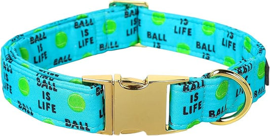 Lionet Paws Dog Collar, Comfortable Adjustable Cute Collar with Metal Buckle for Male Female Puppies and Cats, Tennis Ball Pattern, XS, Neck 8-12 inches