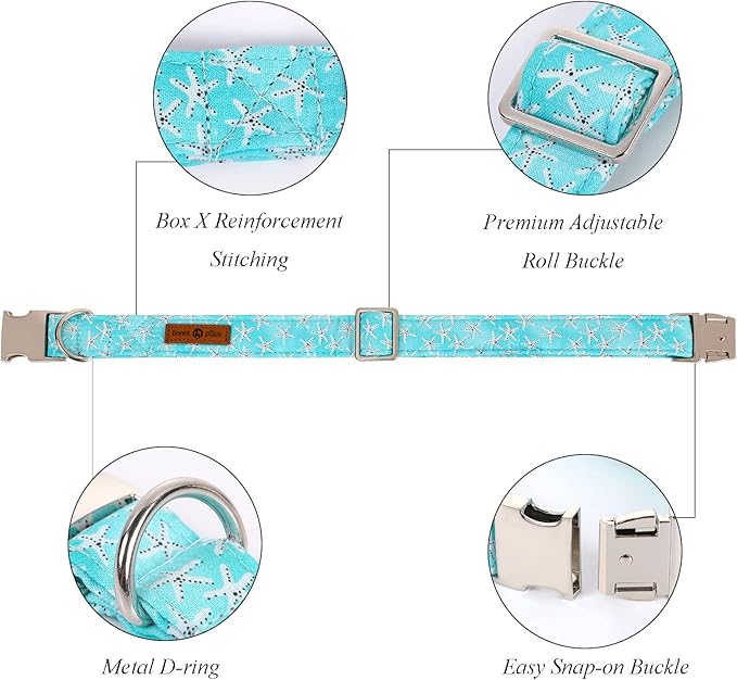 Lionet Paws Dog Collar with Flower - Cute Cotton Adjustable Flower Dog Collar with Metal Buckle for Medium Dog Girl Boy, M, Neck 13.5-22in