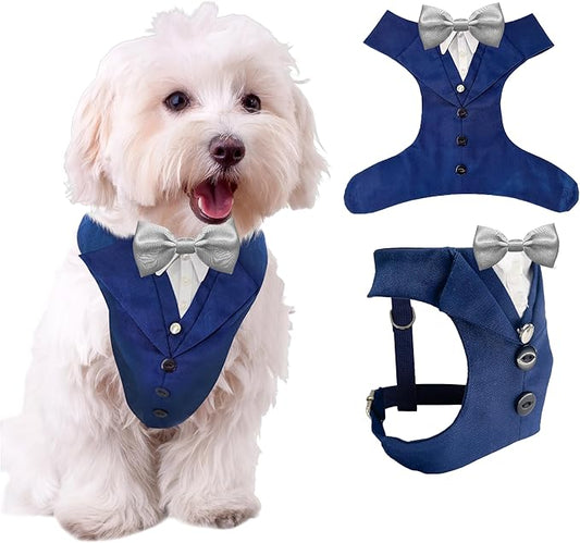 Dog Tuxedo for Wedding Outfit, Dog Suit and Tie Costumes for Birthday, Halloween, Cosplay, Christmas Party, Pet Formal Wear with Bowtie, Tux for Small Dogs, Chihuahua, Bichon, Maltese, Cats