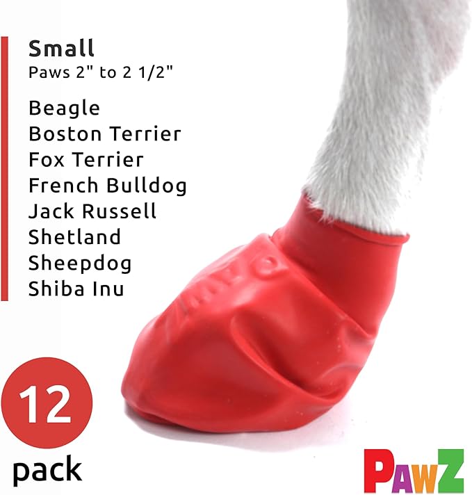 PawZ Rubber Dog Boots for Paws to 2 1/2" - All-Weather Dog Booties for Hot Pavement, Sand, Snow, Mud, and Rain - Anti Slip Dog Socks - S, Red