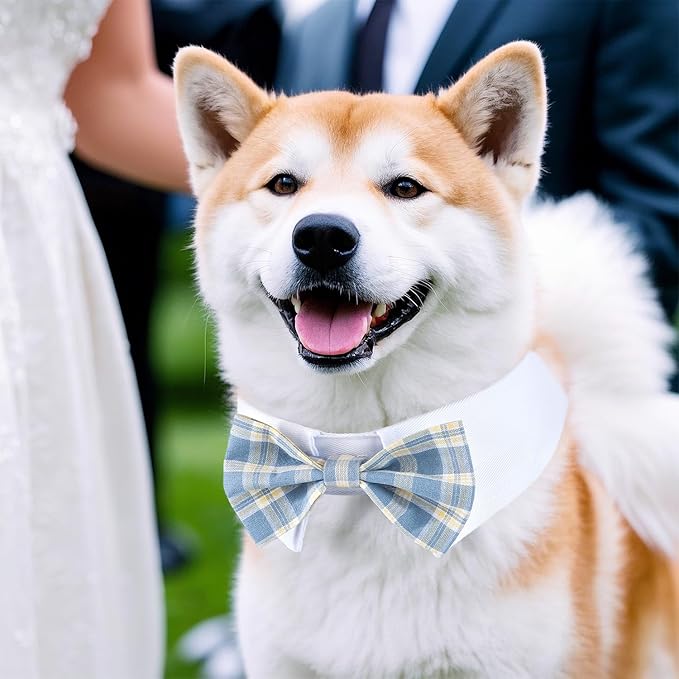 Segarty Dog Bow Tie, Adjustable Blue Plaid Bowtie Collar for Dogs, Large Dog Neck Tie Tuxedo Comfortable Cotton Boy Pets Grooming Accessories for Formal Wedding Holiday Birthday Gift Party