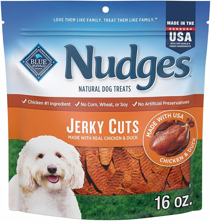 Blue Buffalo Nudges Jerky Cuts Dog Treats, Made in the USA with Natural Ingredients, Chicken & Duck, 16-oz Bag