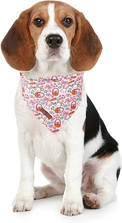 Lionet Paws Easter 2pcs Dog Bandanas, Pink Cute Rabbit Egss Dog Scarf Bib Premium Fabric, Happy Easter Green Bandanas for Small Medium Dogs Pets