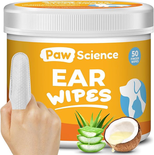 Dog & Cat Ear Cleaner Wipes – Pet Finger Wipes for Cats & Dogs – Cleaning, Soothing, and Deodorizing Itchy Ears – Ear Relief Solution Wash - Unscented