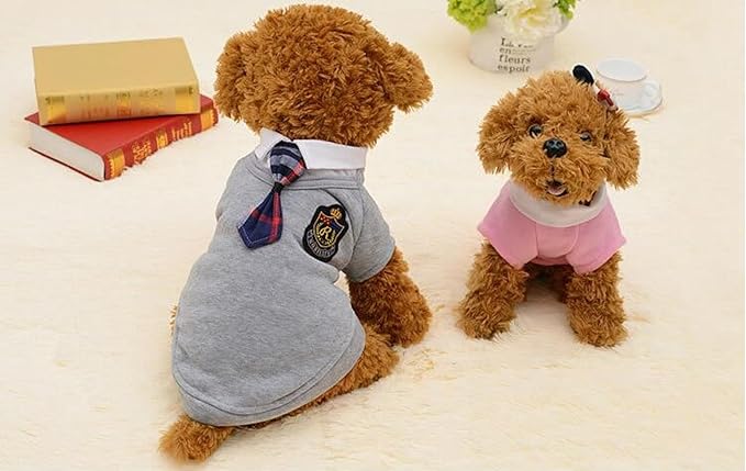 Pet Uniform School Skirts Sailor Costume Dog Campus Clothes Teddy Cute Bowtie Adorable Puppy Apparel (X-Small,Gray Shirt)