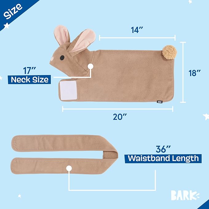 Barkbox Dog Bathrobe Fast Drying with Hook and Loop Closure & Wrap Tie Snuggle, Cute Dogs Clothes, Easy to Clean, Machine Washable, Dog Coats and Tumble Dry Low - Bunny, Small