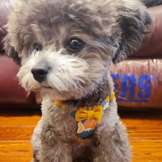 Puppytie No Pull xs Dog Harness with Multifunction Dog Leash,Soft Adjustable No Choke Escape Proof Pet Harness Vest,Suede Bow Yellow,XS