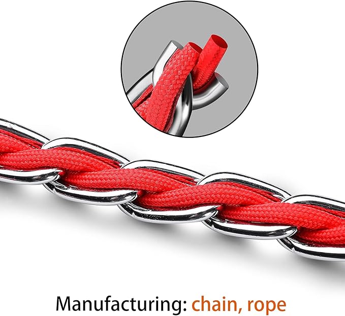 Dog Leash Chew Proof, Chain Leash Anti Chew Dog Leash for Large Dogs Heavy Duty, Indestructible Metal Leash Anti Bite Chain Link with Woven Cord Soft Padded Handle (Red, 5FT)