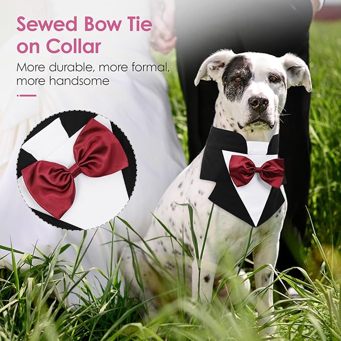 AOFITEE Formal Dog Tuxedo, Extra Large Dog Wedding Bandana Collar with Bow Tie, Adjustable Birthday Costume Valentines Outfits, Bowtie for Large Party Tux Wedding Outfit, Black XL
