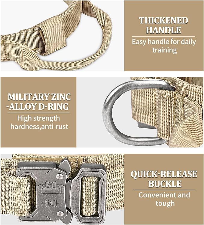 COOYOO Tactical Dog Collar Set, Adjustable Military Nylon Collar with Control Handle and Heavy Metal Buckle for Medium and Large Dogs
