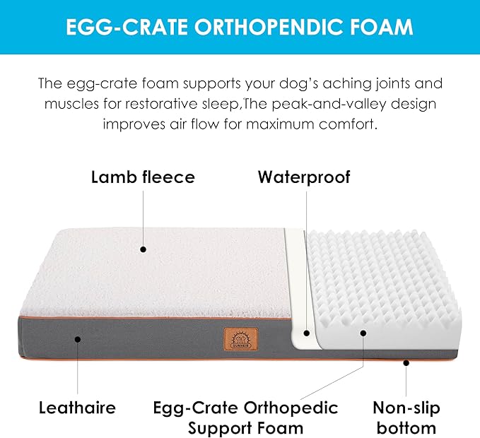 XXL Dog Bed Extra Large Waterproof Big Orthopedic Dog Beds with Removable Washable Cover for Large Dogs, Pet Bed Mat Egg-Crate Foam, XXL(44"X32"X3"), Light Grey