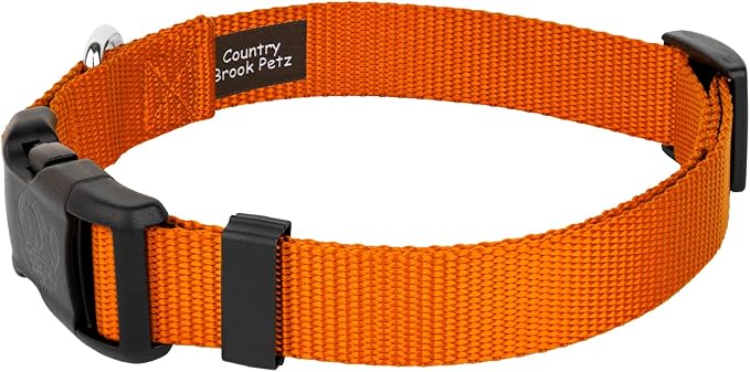 Country Brook Petz - American-Made Dog Collar for Large, Medium, and Small Dogs and Puppies - Deluxe Heavy Duty Nylon in 33 Dazzling Colors (Extra Large, 1 Inch Wide, Orange)