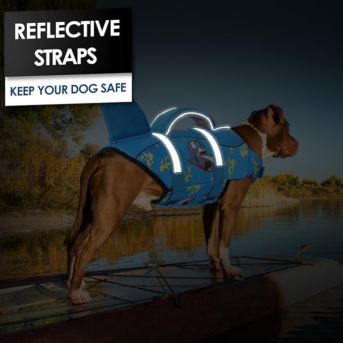 AOFITEE Dog Life Vest for Swimming, Shark Dog Life Jacket Large, High Flotation Dogs Swimming Vest with Rescue Handle and Reflective Stripe, Dogs Lifesaver Swimsuit for Boating Summer Pool Beach, XL