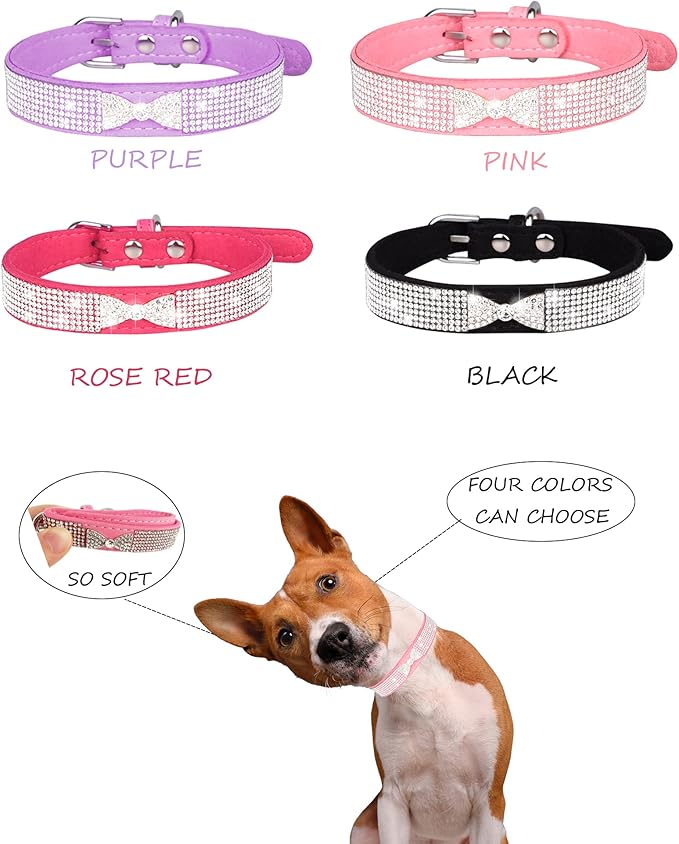 Dog Collar for Small Dogs, Adjustable Leather Suede Bling Dog Collars,Pink Dog Collar Cat Collar, Rhinestone Dog Collar (S, Rose red4)