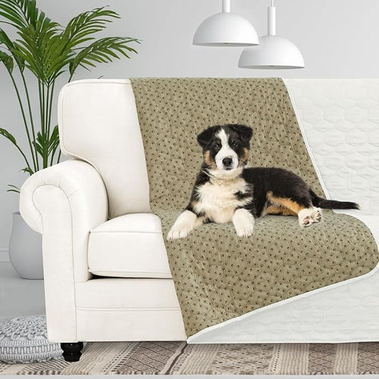 PureFit 100% Waterproof and Anti-Slip Dog Bed Cover, Washable Pet Blanket, Stain Resistant Sofa Couch Furniture Protector Cover for Kids, Dog, Cat (68x82 Inch, Ivory)