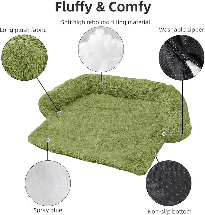 Calming Dog Bed Fluffy Plush Dog Mat for Furniture Protector with Removable Washable Cover for Large Medium Small Dogs and Cats (Medium, Grass Green)