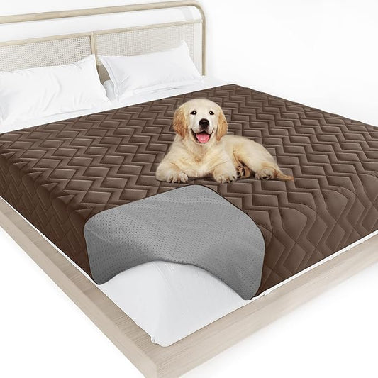 Waterproof Blanket Dog Bed Cover with Non-Skid Bottom, Couch Cover for Dogs, Mattress Protector Furniture Protector, Bed Couch Sofa(68" X 82"), Chocolate
