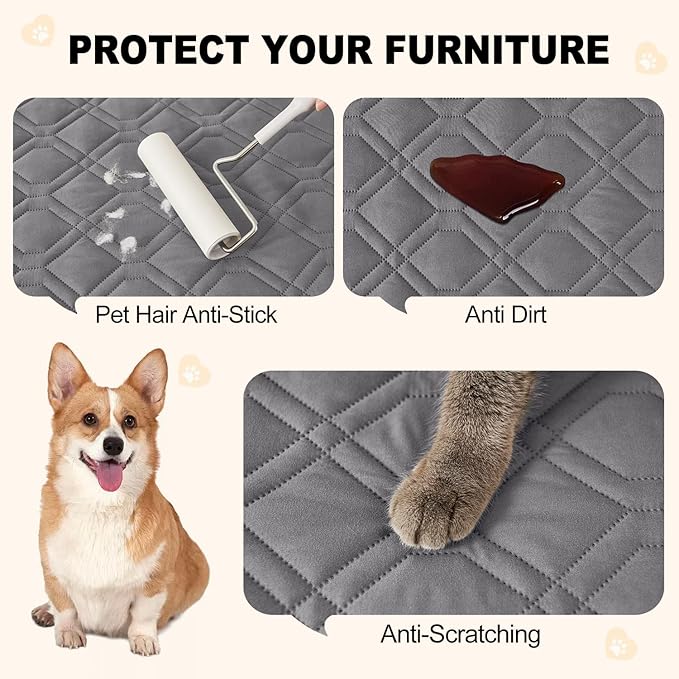 Smiry Waterproof Dog Blanket, 68x82 Inch Soft Pet Bed Cover Reversible, Washable Sofa Couch Furniture Protector for Small Medium Large Dog Puppy Cat, Grey/Dark Grey