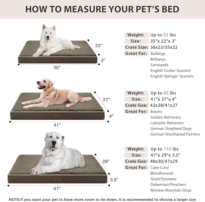 WNPETHOME Orthopedic XL Dog Bed for Crate, Waterproof Extra Large Dog Bed with Removable Washable Cover & Anti-Slip Bottom, Egg Crate Foam Pet Mat, Multi-Needle Quilting Pet Bed