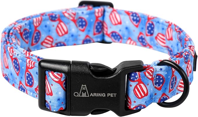 ARING PET 4th of July Dog Collar-Cotton Patriotic Dog Collars, Adjustable American Flag Puppy Collars with Quick Release Buckle