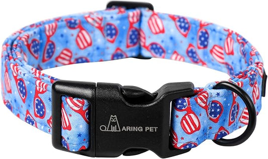 ARING PET 4th of July Dog Collar-Cotton Patriotic Dog Collars, Adjustable American Flag Puppy Collars with Quick Release Buckle