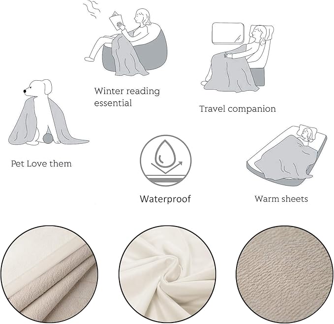Ameritex Pet Bed Blanket Reversible 100% Waterproof Velvet Super Soft for Sofa and Bed (52x82 Inches, Cream+Beige)