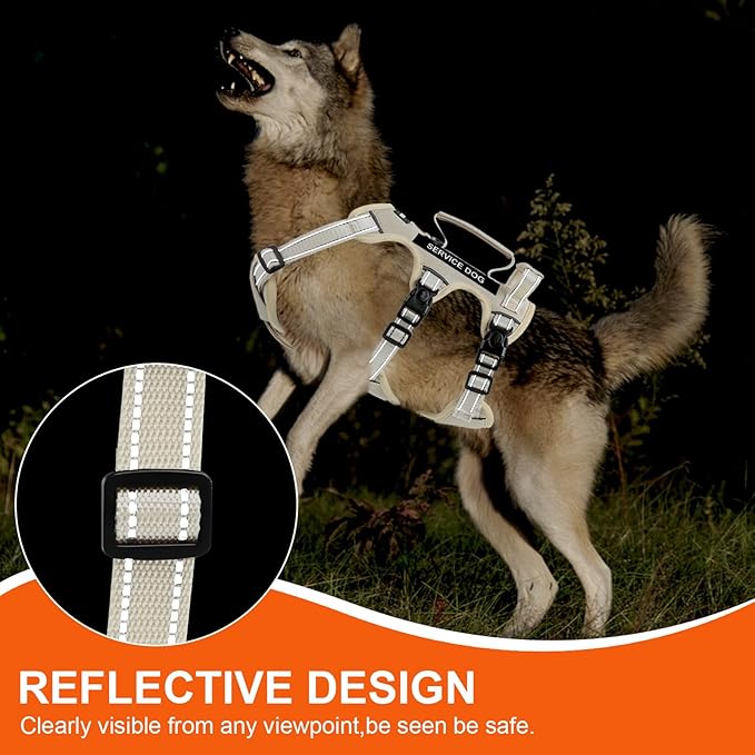 Escape Proof Dog Harness for Large Medium Sized Dogs Six Point Adjustable, Service Dog Vest Harness and Leash Set, No Pull Dogs Harnesses with Handle, XL Dog Harnesses for Walking(Beige, L)
