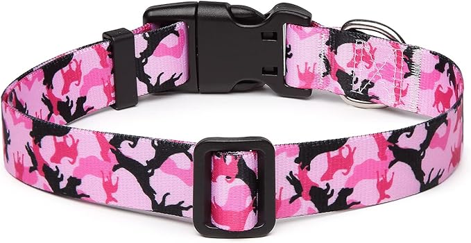 Adjustable Dog Collar with Patterns, Ultra Comfy Soft Nylon Breathable Pet Collar for Small Medium Large Dogs (S, Dog Camouflage Pink)