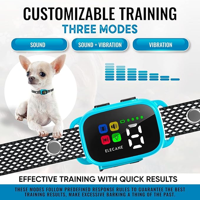 Tiny Bark Collar for Small Dogs 5-15 lbs and Puppies - No Shock Anti Barking Collar - Rechargeable Smart Collar for Dog Training with 7 Sensitivity Levels and 3 Beep&Vibration Modes (Blue)