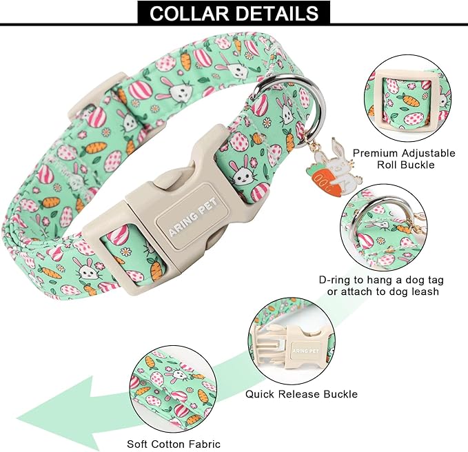 ARING PET Easter Dog Collar-Cute Easter Eggs Dog Collar, Adjustable Rabbit&Carrot Print Pet Collars Puppy Collar with Quick Release Buckle for Girl&Boy Dogs