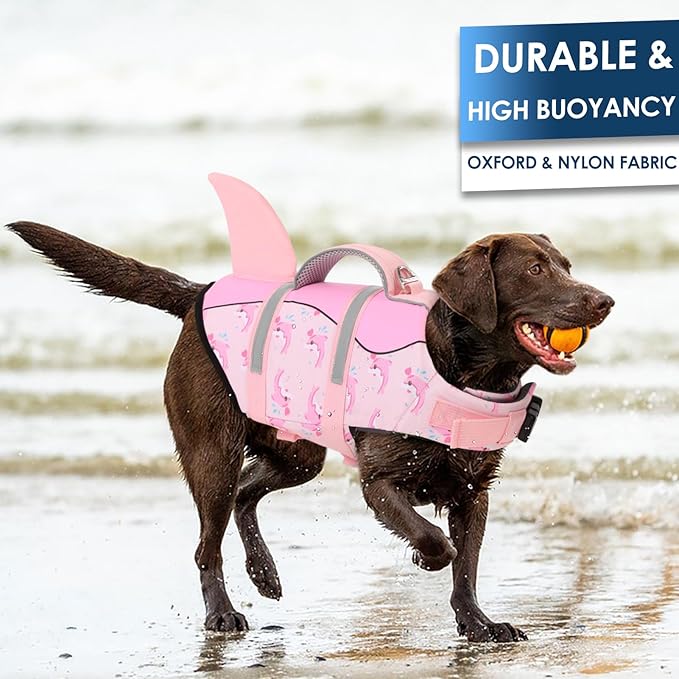AOFITEE Dog Life Vest, Dog Life Jacket Shark, Reflective Puppy Safety Vest with Superior Buoyancy and Rescue Handle, Adjustable Dogs Swimsuit Float Coat for Small Medium Large Dogs, XS