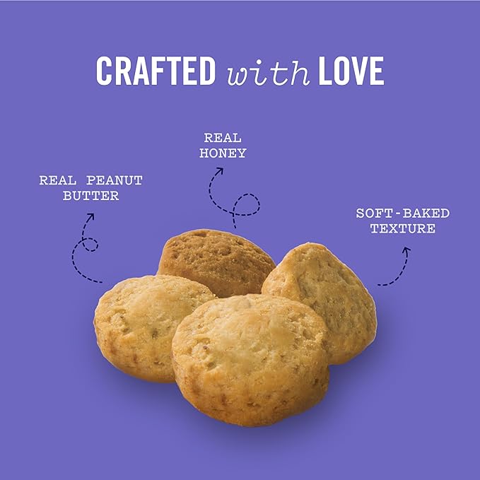 Three Dog Bakery Peanut Butter & Honey Bites - Training Treats, Biscuits, Mess-Free Snacks for Dogs & Puppies, Human-Inspired