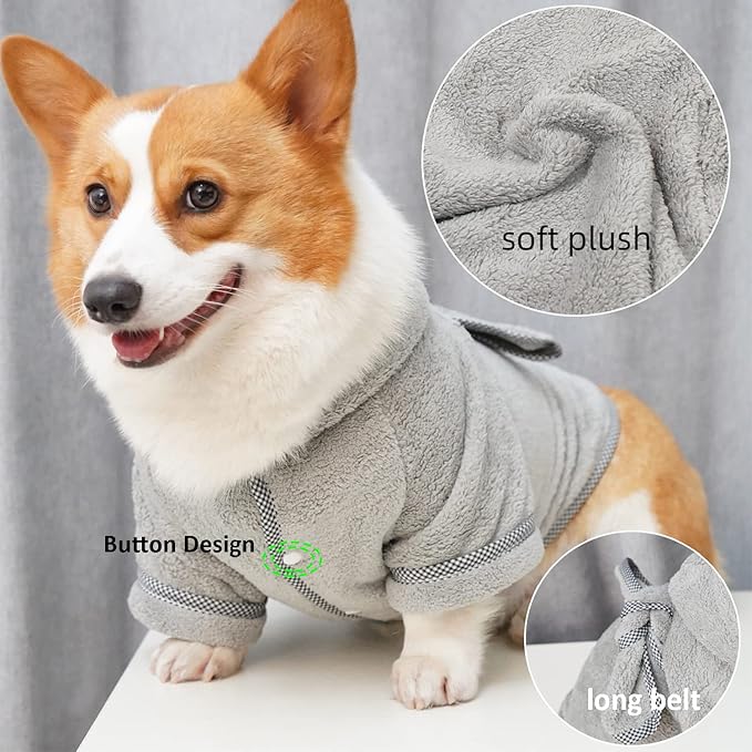 Dog Bathrobe, Microfiber Fast Drying Absorbent Hooded Bath Towel White for Puppy Small Medium Large Dog Cat (3XL, Gray)