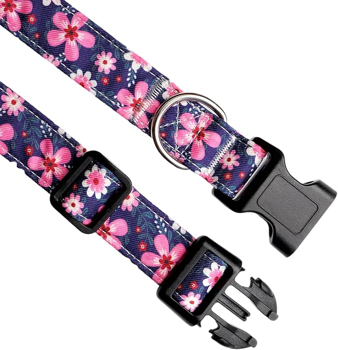 Dog Collar, Adjustable Dog Collar for Small Medium Large Dogs, Cute Puppy Collar for Boy and Girl Dogs, Cute Design for Boys Girls Male Female Dog Pet Collar(Big Pink Floral,M)