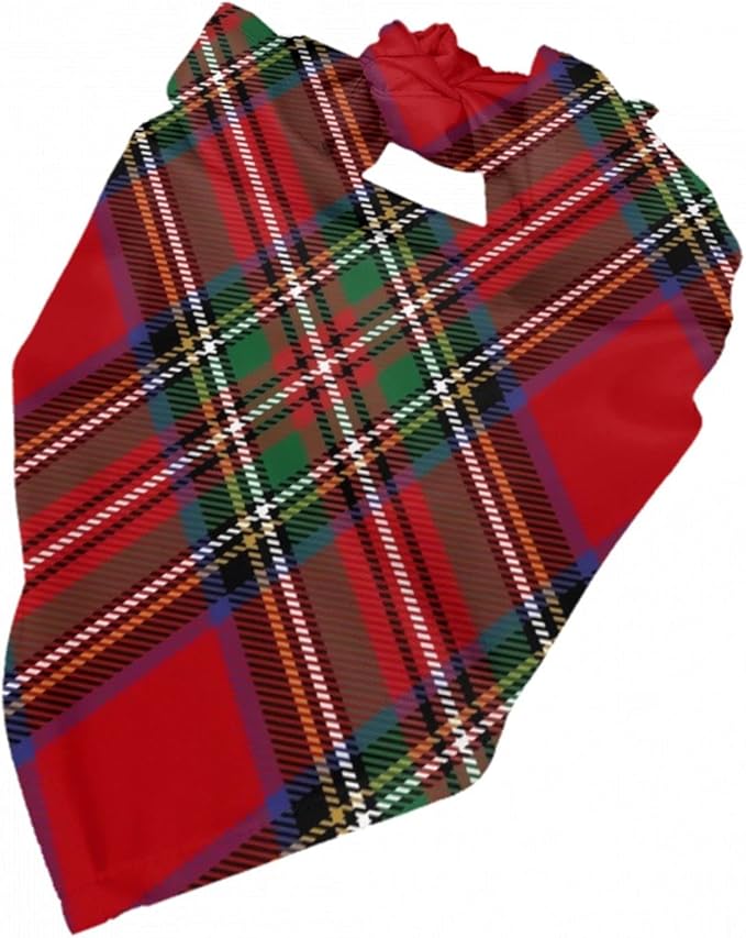 Triangle Plaid Tartan Clan Stewart Red Green Pattern Cat and Dog Scarf, Plaid Pet Scarf for Small to Large Dogs and Cats