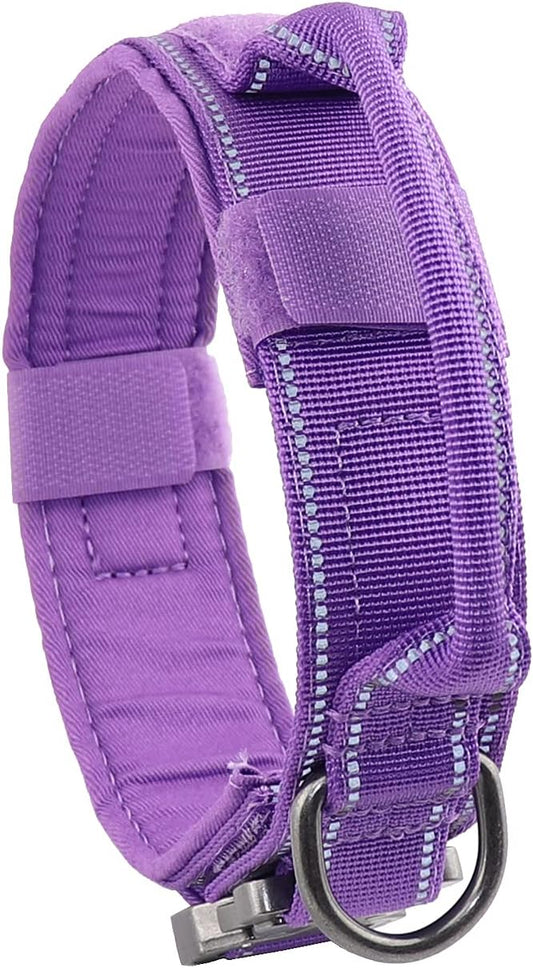 Tactical Dog Collar with Heavy Duty Metal Buckle and Control Handle for Medium Large Dogs Training(Purple, Large)