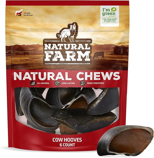 Natural Farm Cow Hooves (6 Pack), Odor-Free, All Natural Sourced from Farm-Raised Beef Hoof Dog Treats, Great Alternative to Bully Sticks or Rawhide, Dental Chew for Small, Medium, Large Breeds