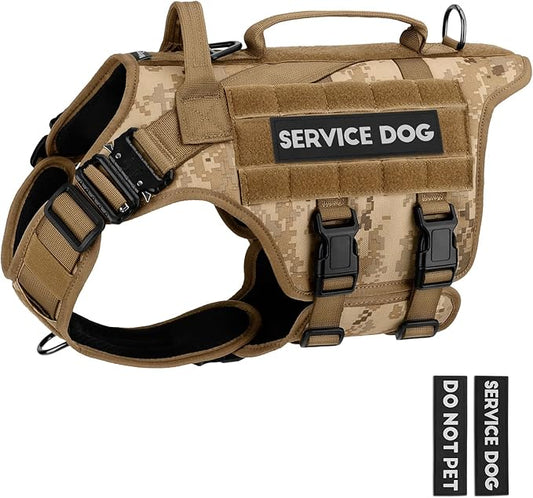 Tactical Dog Harness - PETNANNY Dog Harness Service Dog Vest for Large Breed, Hook and Loop Panel for Service Dog Patches, Work MOLLE Vest with Handle for Walking Hiking Training(Desert Camo,M)