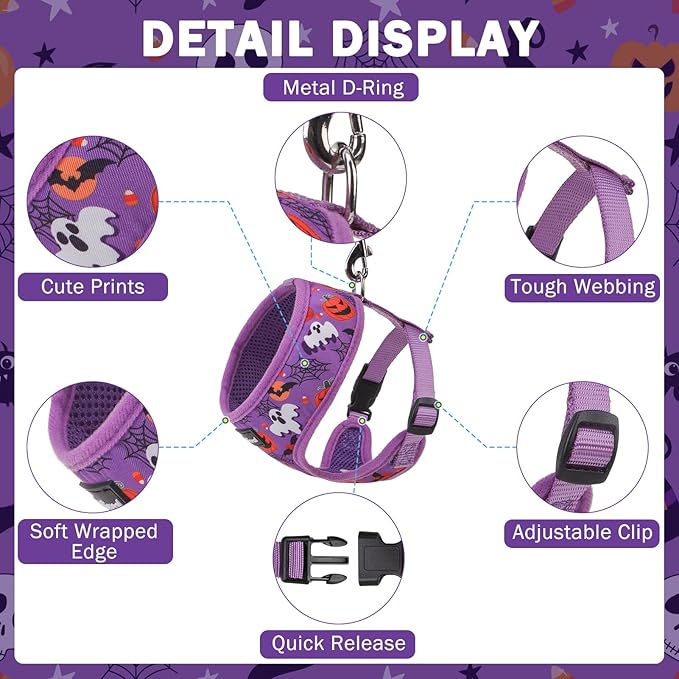 SCENEREAL Small Dog Harness Collar and Leash Set, Adjustable No Pull Pet Harnesses, No Chock Soft Mesh Step in Vest Halloween Costume for Doggie Puppy Dogs Cats Girl Boy Outdoor Walking