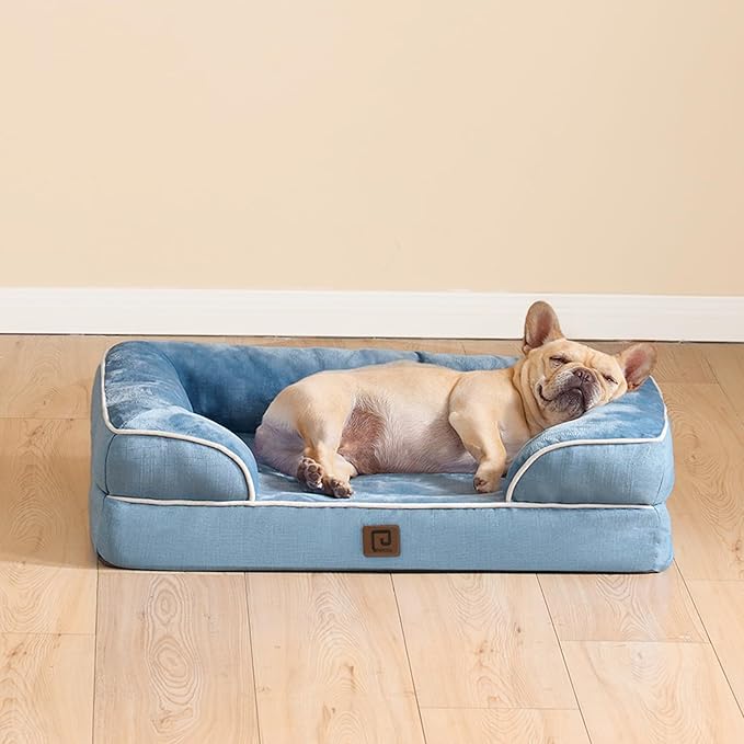 EHEYCIGA Orthopedic Dog Bed for Medium Dogs, Waterproof Memory Foam Medium Dog Beds with Sides, Non-Slip Bottom and Egg-Crate Foam Pet Couch Bed with Washable Removable Cover, Washed Blue