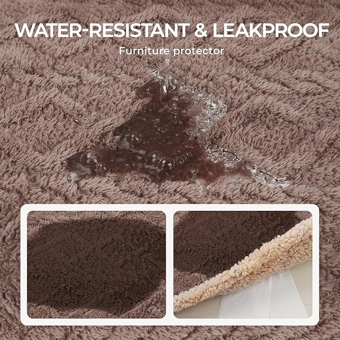 Waterproof Pet Blanket, Liquid Pee Proof Dog Blankets for Sofa Bed Couch, Reversible Sherpa Fleece Furniture Protector Cover for Small Medium Large Dogs Cats,Khaki Large(65" x 57")