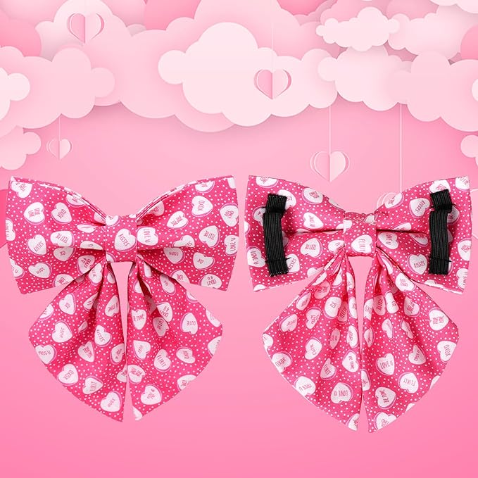 Valentine’s Dog Collar with Bow Tie, Pink Heart Bowtie Collar with Metal Buckle, Valentine’s Gift Pet Collar for Puppy Girl Boy Dog or Cat, Wedding Dog Collar, XS