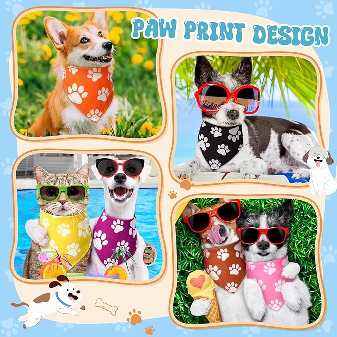 Sanwuta 50 Pcs Paw Print Dog Bandanas Bulk Colorful Paw Bandanas for Dogs Pets Triangle Kerchief Bib Scarf for Puppy Small Medium Large Pets Costume Accessories