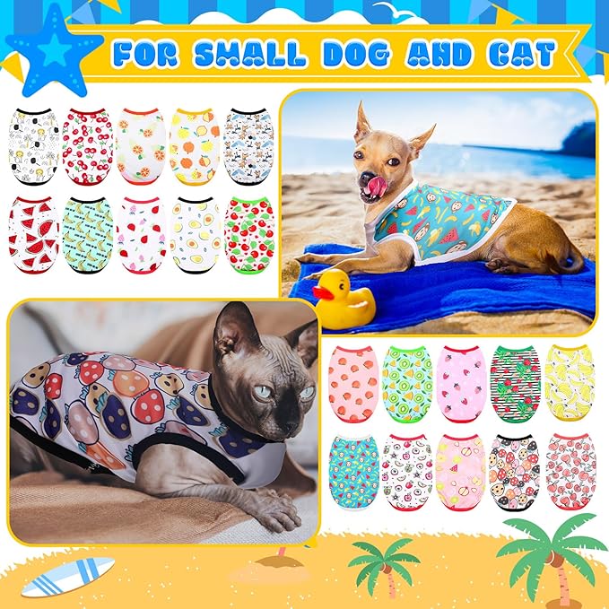 20 Pcs Dog Shirts Summer Puppy Printed Clothes Soft and Breathable Dogs T Shirts Cute Pet Vest Sweatshirt Outfit for Small Medium Puppy Pet Cat Chihuahuas Papillons Pomeranian(S)