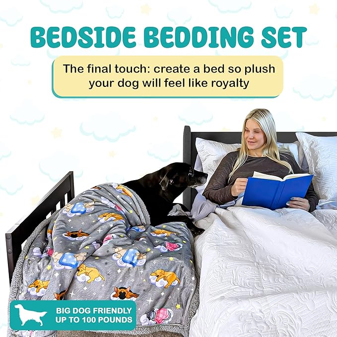 Sweet Dreams Bedding Set - Soft Sherpa & Fleece Reversible Blanket, Plush Pillow, Gray Fitted Sheet for Comfort - Oeko-Tex 100 Certified, Safe & Gentle for Pets (Standard)