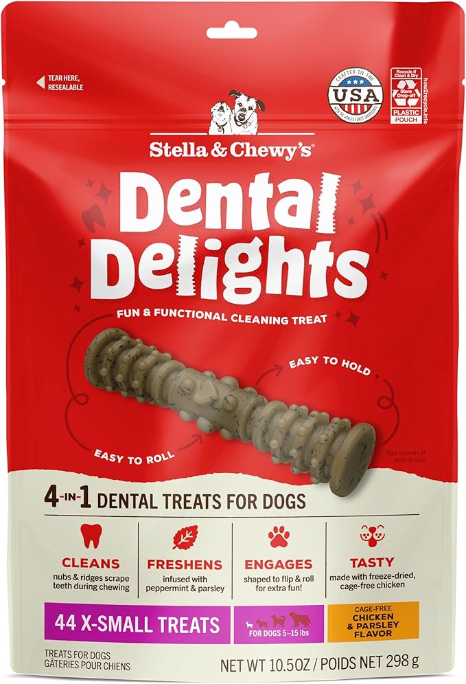 Stella & Chewy's Dental Delights with Freeze-Dried Chicken - Extra Small Dental Treats for Dogs, 10.5 Ounce Bag