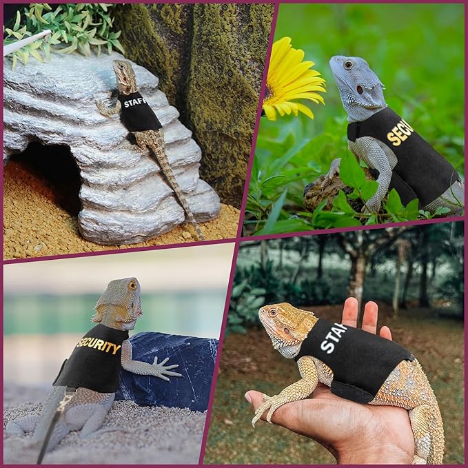 Premium 2Pack Bearded Dragon Leash and Harness Set-Costume and Clothes for Lizard-Adjustable Bearded Dragon Harness for Secure Walks-Fun Staff and Security Designs