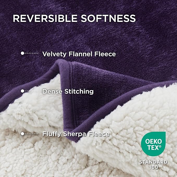 Bedsure Waterproof Blanket for Bed - Sherpa Fleece Waterproof Dog Blankets for Large Dogs, Pet Blankets for Bed/Couch/Dog Crate, Soft Plush Reversible Furniture Protector, Queen, 90"x86", Eggplant