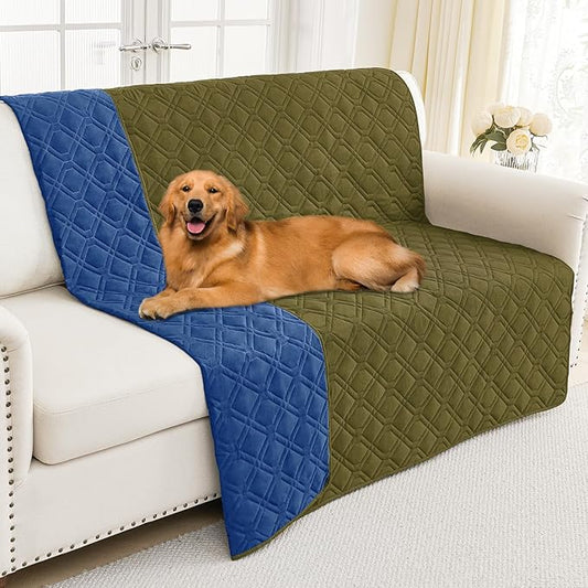 Smiry Waterproof Dog Blanket, 68x82 Inch Soft Pet Bed Cover Reversible, Washable Sofa Couch Furniture Protector for Small Medium Large Dog Puppy Cat, Green/Navy